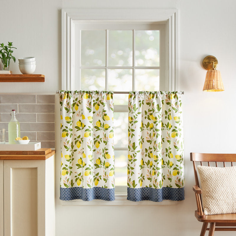 Martha Stewart Lemon Kitchen Curtain Set - Light Filtering Valance & Tiers