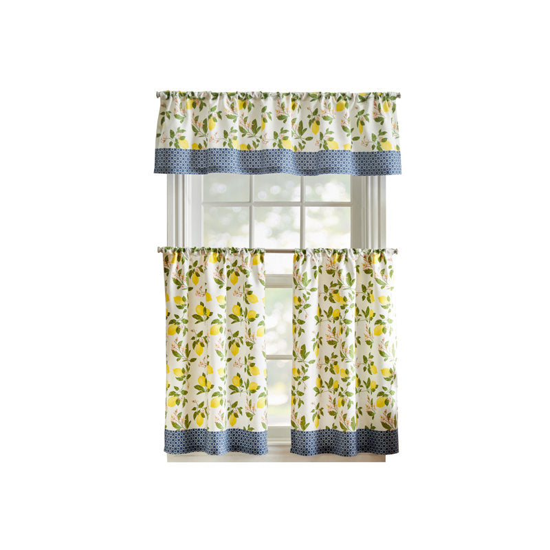 Martha Stewart Lemon Kitchen Curtain Set - Light Filtering Valance & Tiers
