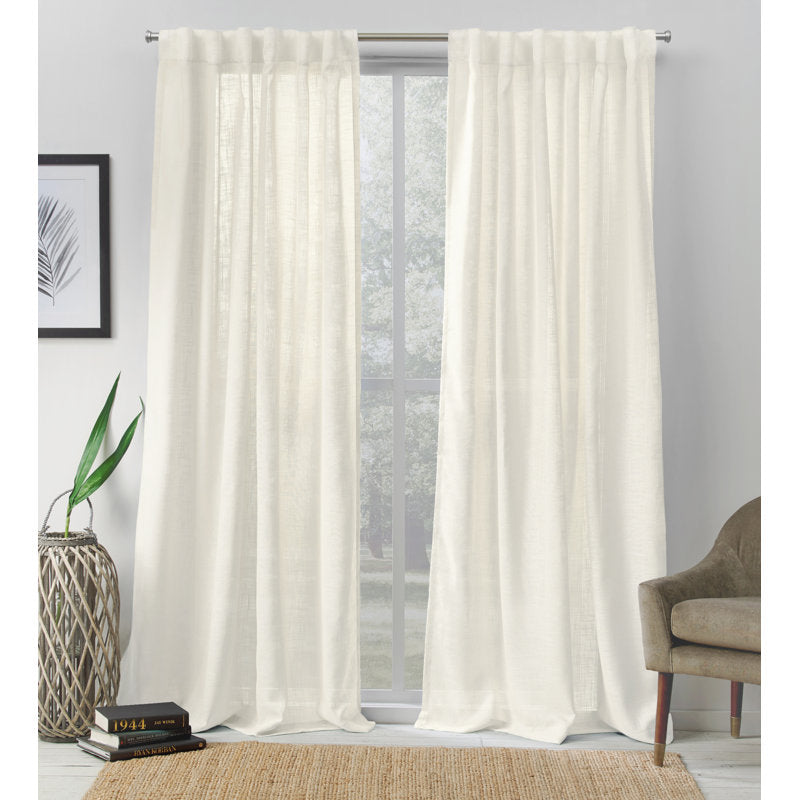 Leon Semi-Sheer Linen Look Curtain Panel Pair for Living Room