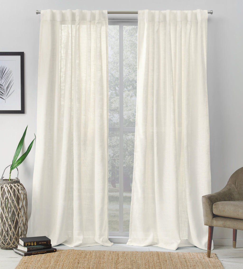 Leon Semi-Sheer Linen Look Curtain Panel Pair for Living Room