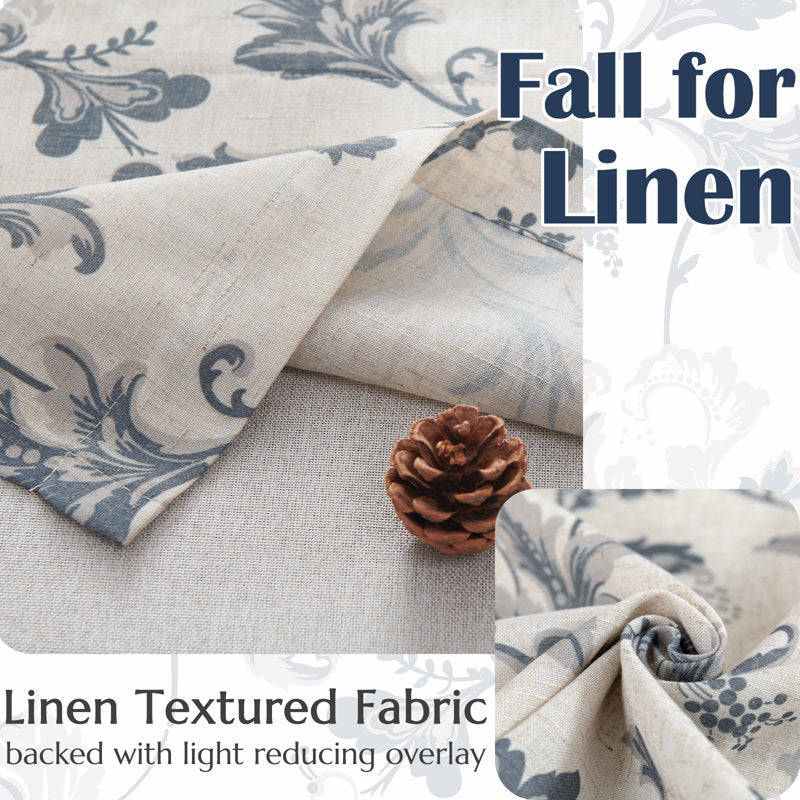 Linen Floral Double Layer Valance - Farmhouse Blackout Kitchen Curtain