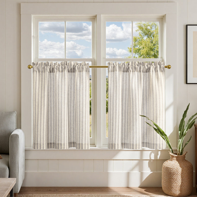 Linen Striped Kitchen Cafe Curtains - Rod Pocket Light Filtering Tiers