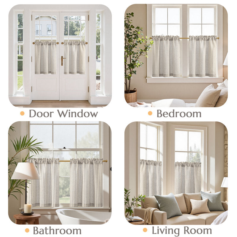 Linen Striped Kitchen Cafe Curtains - Rod Pocket Light Filtering Tiers