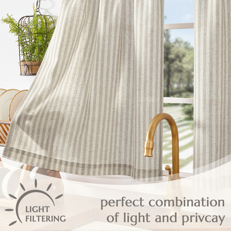 Linen Striped Kitchen Cafe Curtains - Rod Pocket Light Filtering Tiers