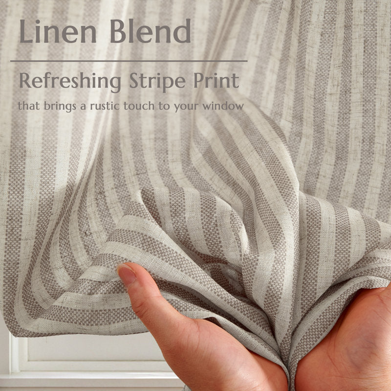 Linen Striped Kitchen Cafe Curtains - Rod Pocket Light Filtering Tiers