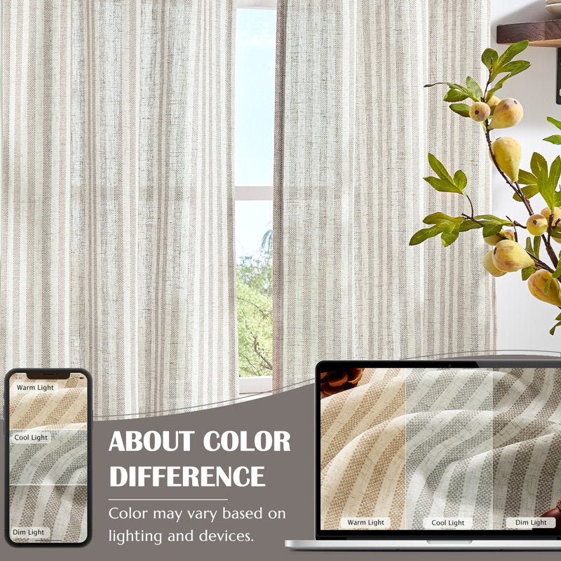 Linen Striped Kitchen Cafe Curtains - Rod Pocket Light Filtering Tiers