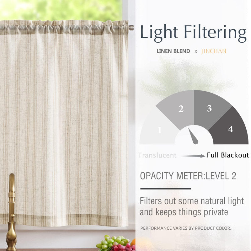 Linen Striped Tier Kitchen Curtains - Farmhouse Rod Pocket Cafe Set