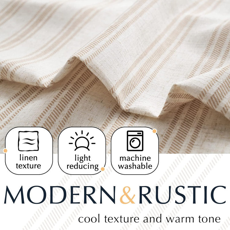 Linen Striped Tier Kitchen Curtains - Farmhouse Rod Pocket Cafe Set