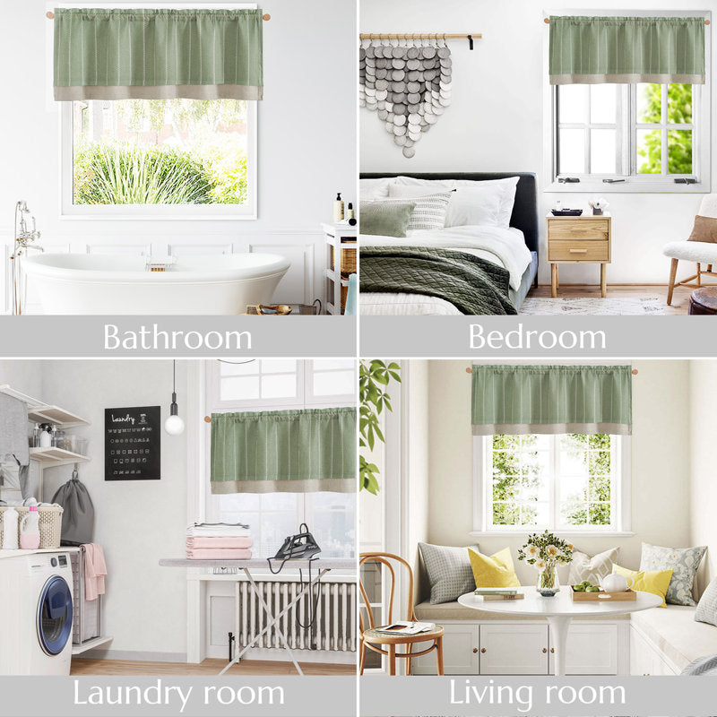 Farmhouse Striped Linen Double Layer Valance Curtain for Kitchen