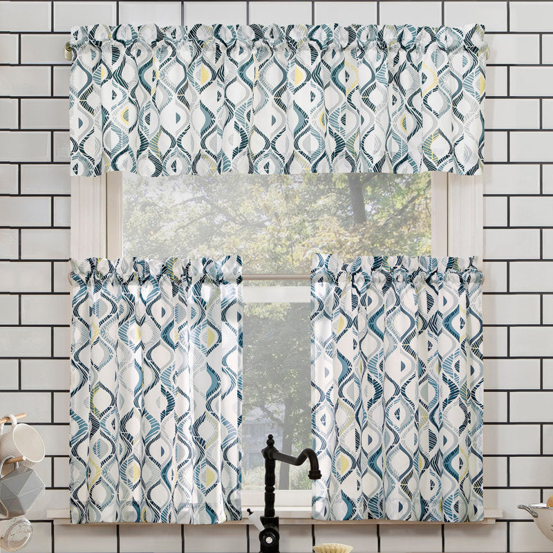 Maree Geometric Semi-Sheer Rod Pocket Kitchen Curtain Valance Set