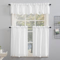 3-Piece Floral Embroidered Kitchen Curtain Set - Tailored Polyester