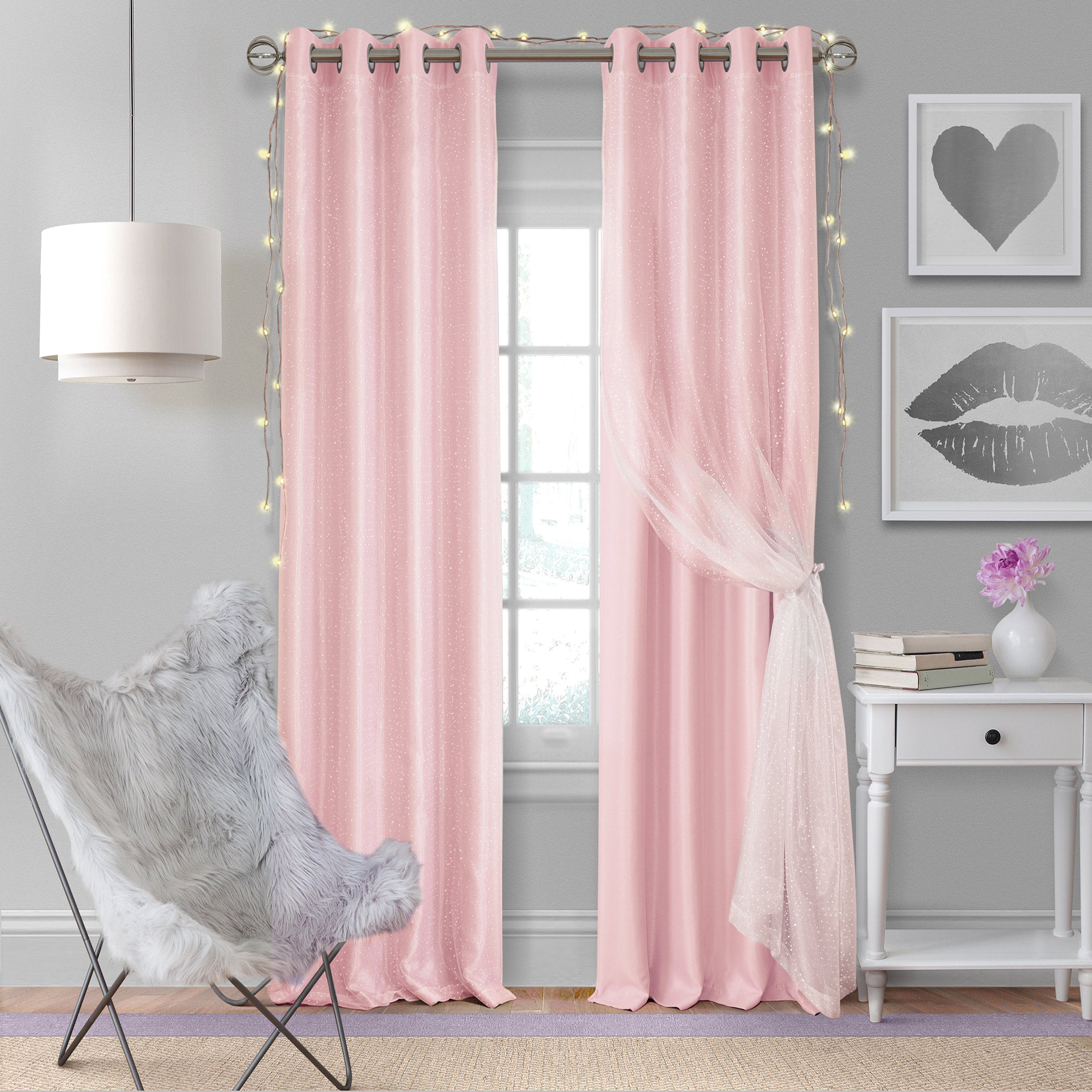 Room Darkening Sheer Overlay Curtain Panel - Kids & Teens Bedroom
