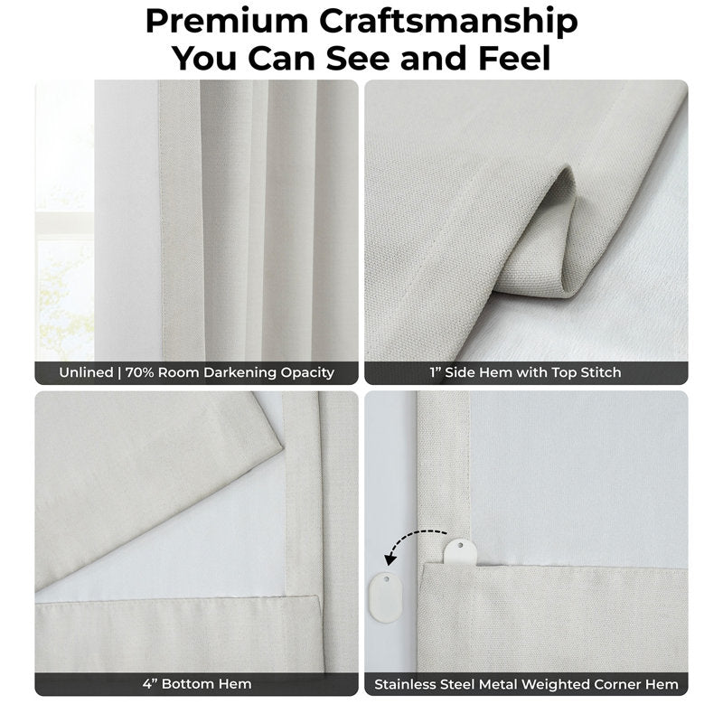 Ottis Faux Linen Room Darkening Curtain Panel - Textured Drapes