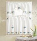 3-Piece Floral Swag Kitchen Curtain Set - Polyester Rod Pocket Blue