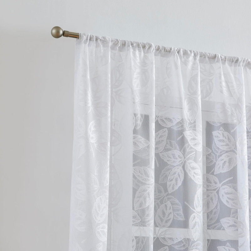 Secily Lace Sheer Curtain Pair - Vintage Leaf Embroidered Drapes
