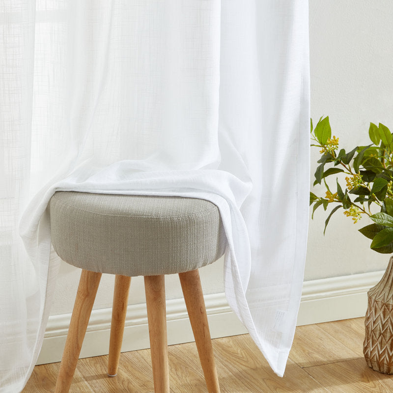 Faux Linen Semi Sheer Curtains - Textured Rod Pocket Panels (Set of 2)