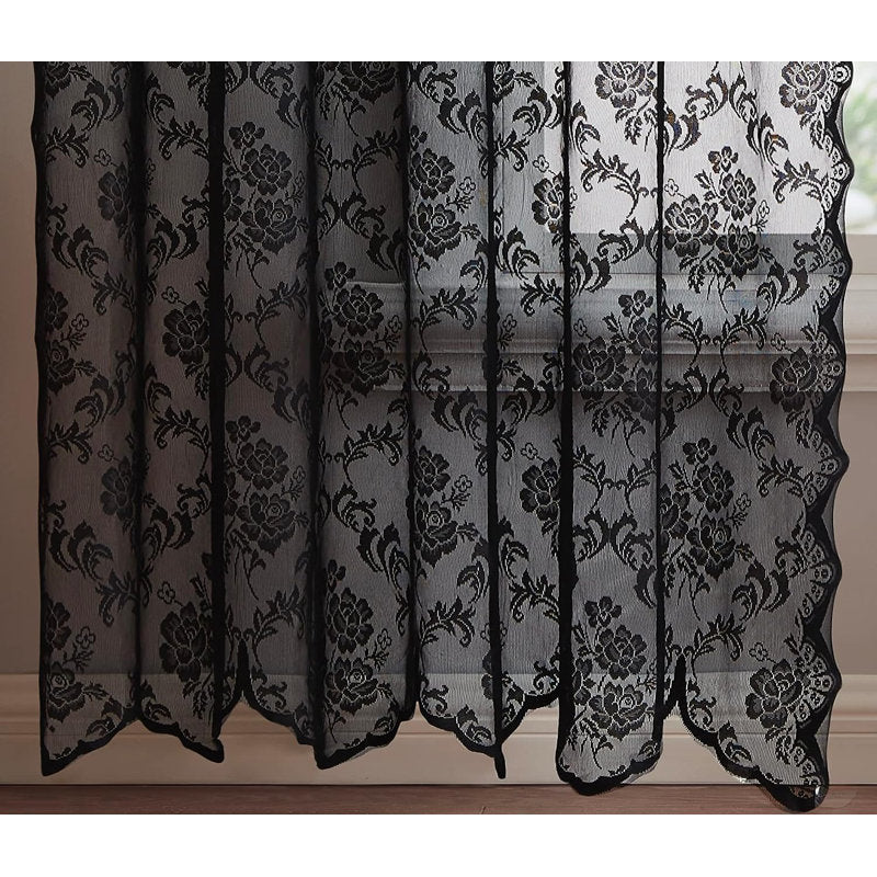 Vintage Rose Lace Semi Sheer Curtains - Pair with Valance & Tassels