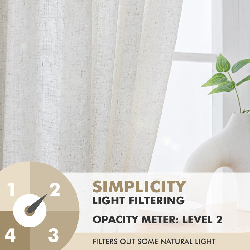 Linen Blend Semi-Sheer Back Tab Curtains for Living Room (Set of 2)