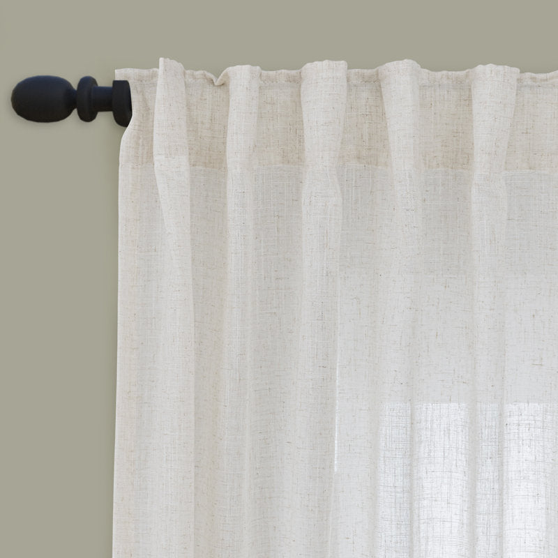 Linen Blend Semi-Sheer Back Tab Curtains for Living Room (Set of 2)