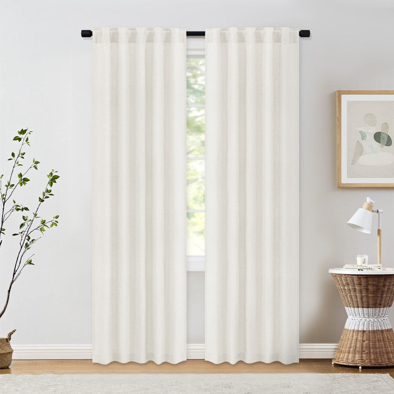 Linen Blend Semi-Sheer Back Tab Curtains for Living Room (Set of 2)