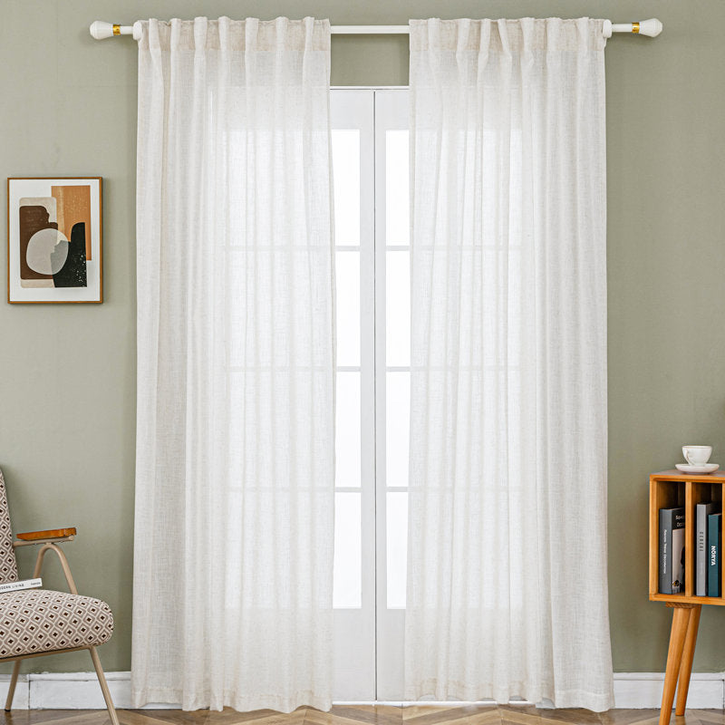 Linen Blend Semi-Sheer Back Tab Curtains for Living Room (Set of 2)