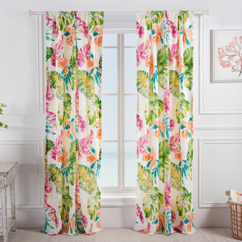 Tropical Palm Leaf Microfiber Curtain Panels (Set of 2) - Living Room