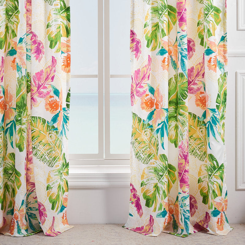 Tropical Palm Leaf Microfiber Curtain Panels (Set of 2) - Living Room