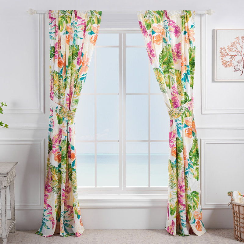Tropical Palm Leaf Microfiber Curtain Panels (Set of 2) - Living Room