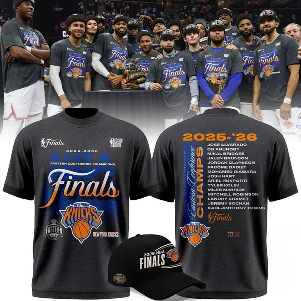 NY Knicks Finals Merch 2026 New York Knicks 2026 Eastern Conference Champions Locker Room T-Shirt