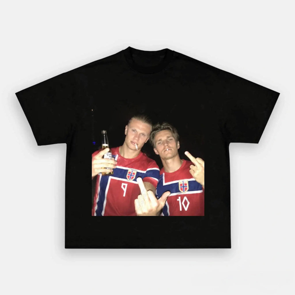 Erling Haaland And Martin Odegaard Norway Smoking Middle Finger T-Shirt Funny Humor Shirts