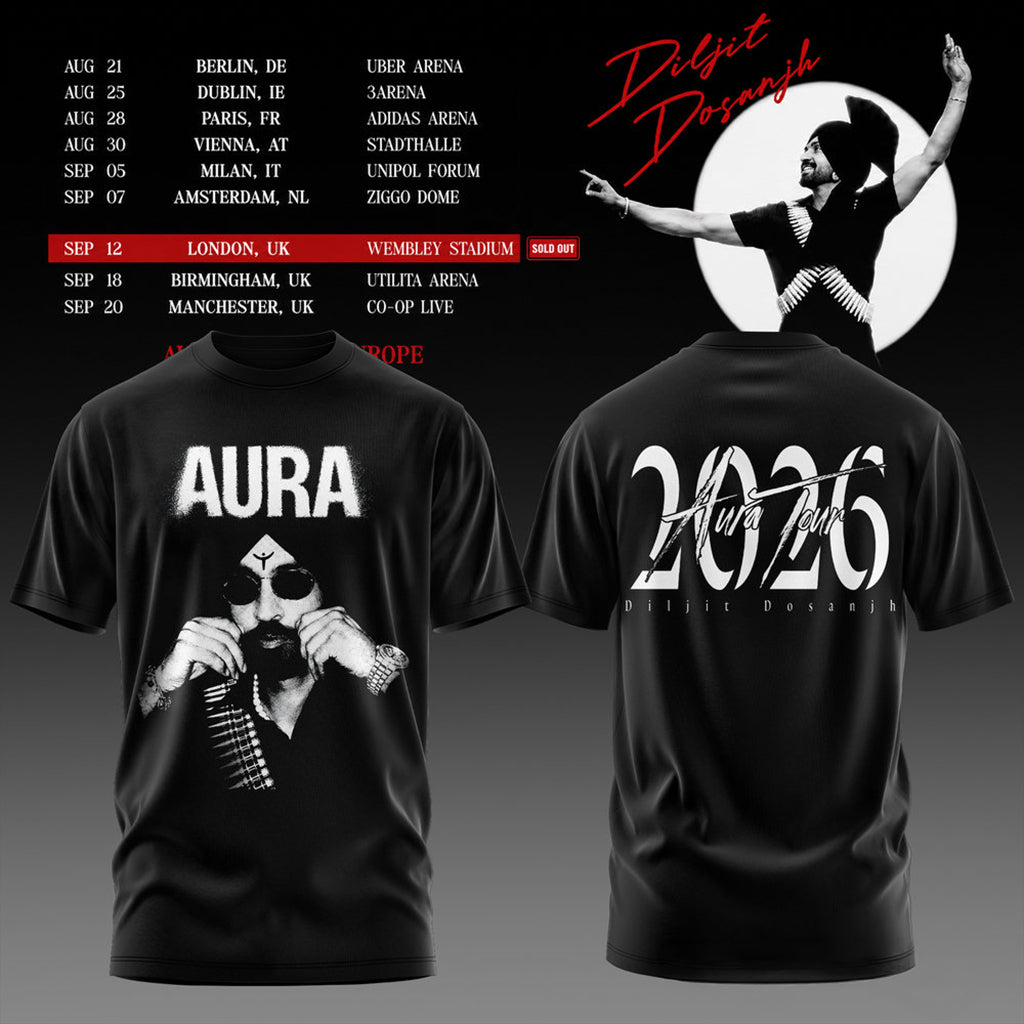 Diljit Dosanjh Aura World Tour 2026 Black T-Shirt Diljit Dosanjh Merch Best Gift For Music Fans