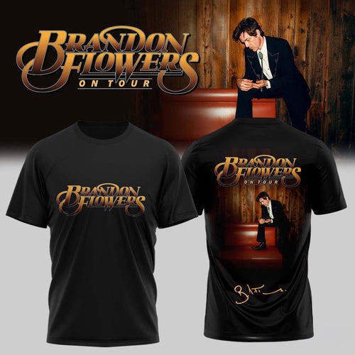Brandon Flowers On Tour 2026 Signature Black T-Shirt Brandon Flowers Merch Music Lover Gifts