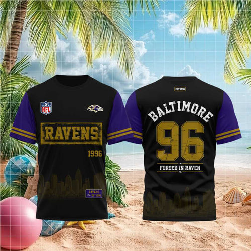 Baltimore Ravens Est 1996 Forged In Raven Skyline Shirt Ravens Merch Gift For Football Fans