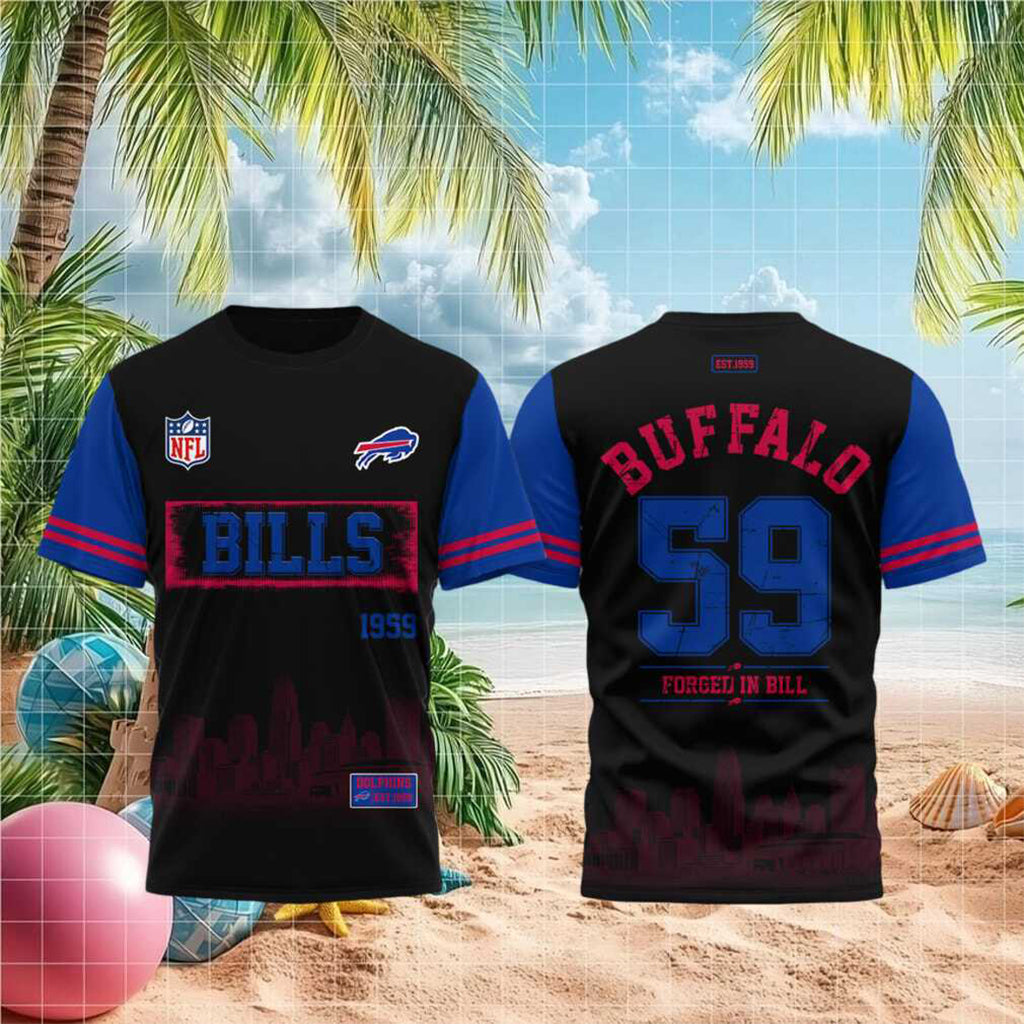 Buffalo Bills Est 1959 Forged In Bills Skyline T-Shirt Bills Merch Gifts For Football Fans