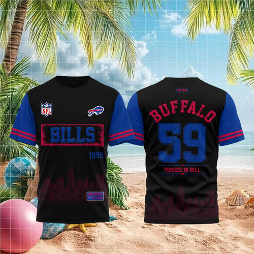 Buffalo Bills Est 1959 Forged In Bills Skyline T-Shirt Bills Merch Gifts For Football Fans