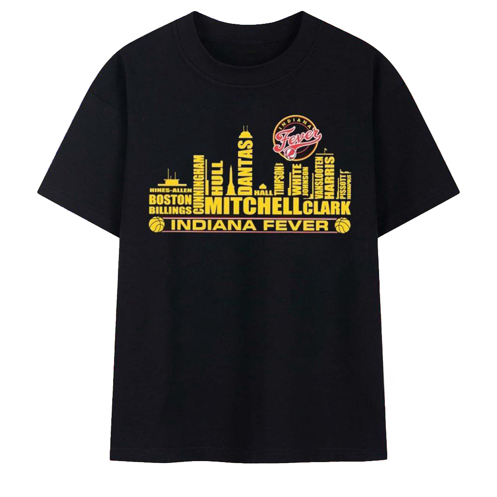 Indiana Fever Skyline Typography Basketball Team T-Shirt Indiana Fever Merch Fan Gifts