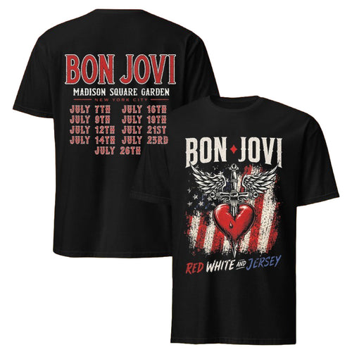 Bon Jovi Red White And Jersey NYC T-Shirt Bon Jovi Merch Gift Ideas For Rock Lovers