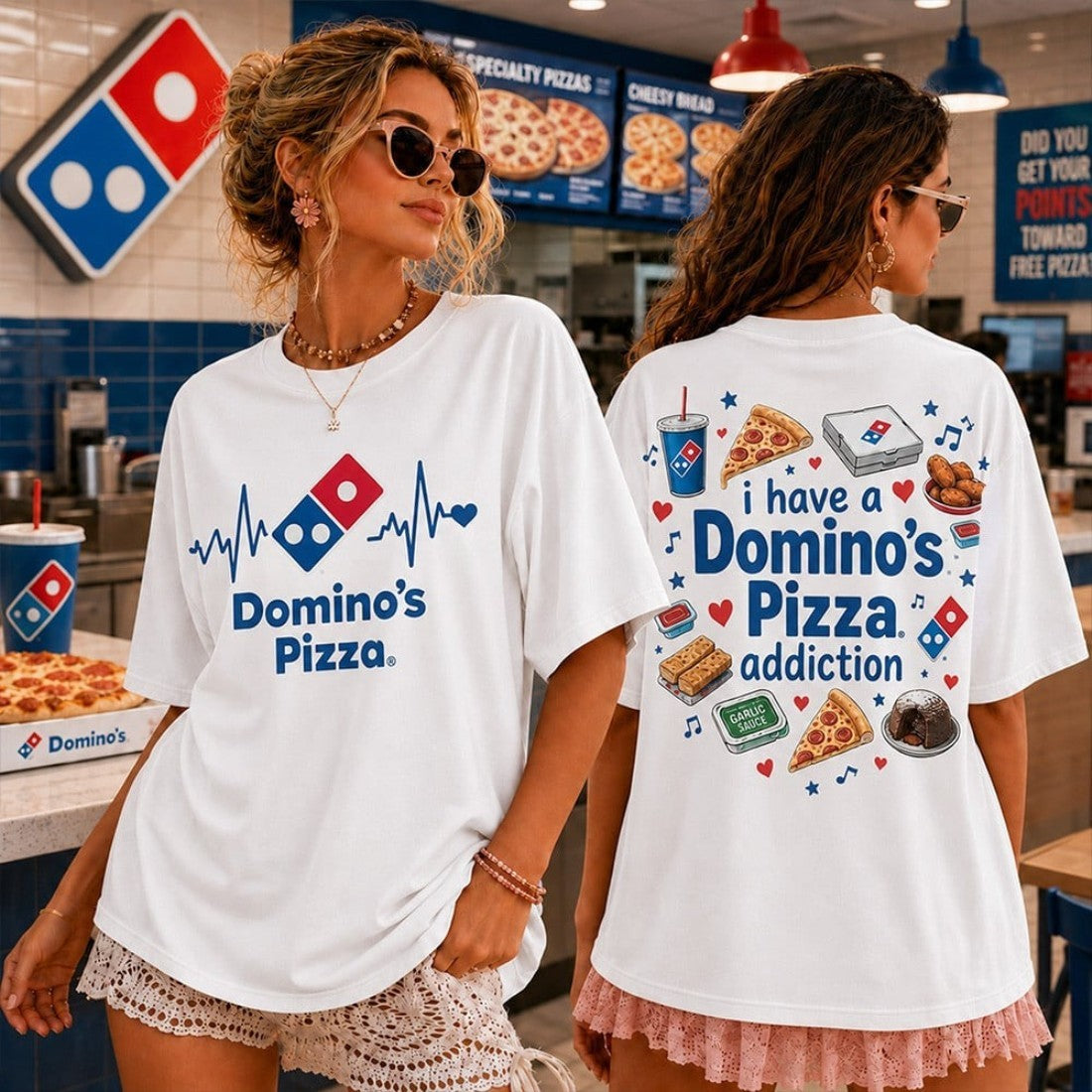 Heartbeat Love I Have A Domino_s Pizza Addiction T-Shirt Humorous Shirts Gifts For Friends
