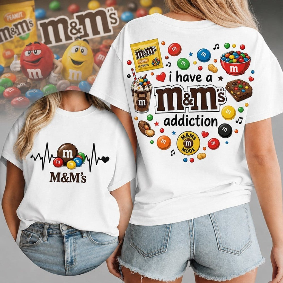 Heartbeat Love I Have A M&M_s Addiction T-Shirt Funny Candy Shirt Gifts Ideas For Her