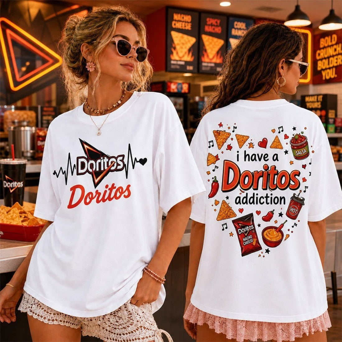 Heartbeat Love I Have A Doritos Addiction T-Shirt Doritos Merch Humorous Shirt For Food Lovers