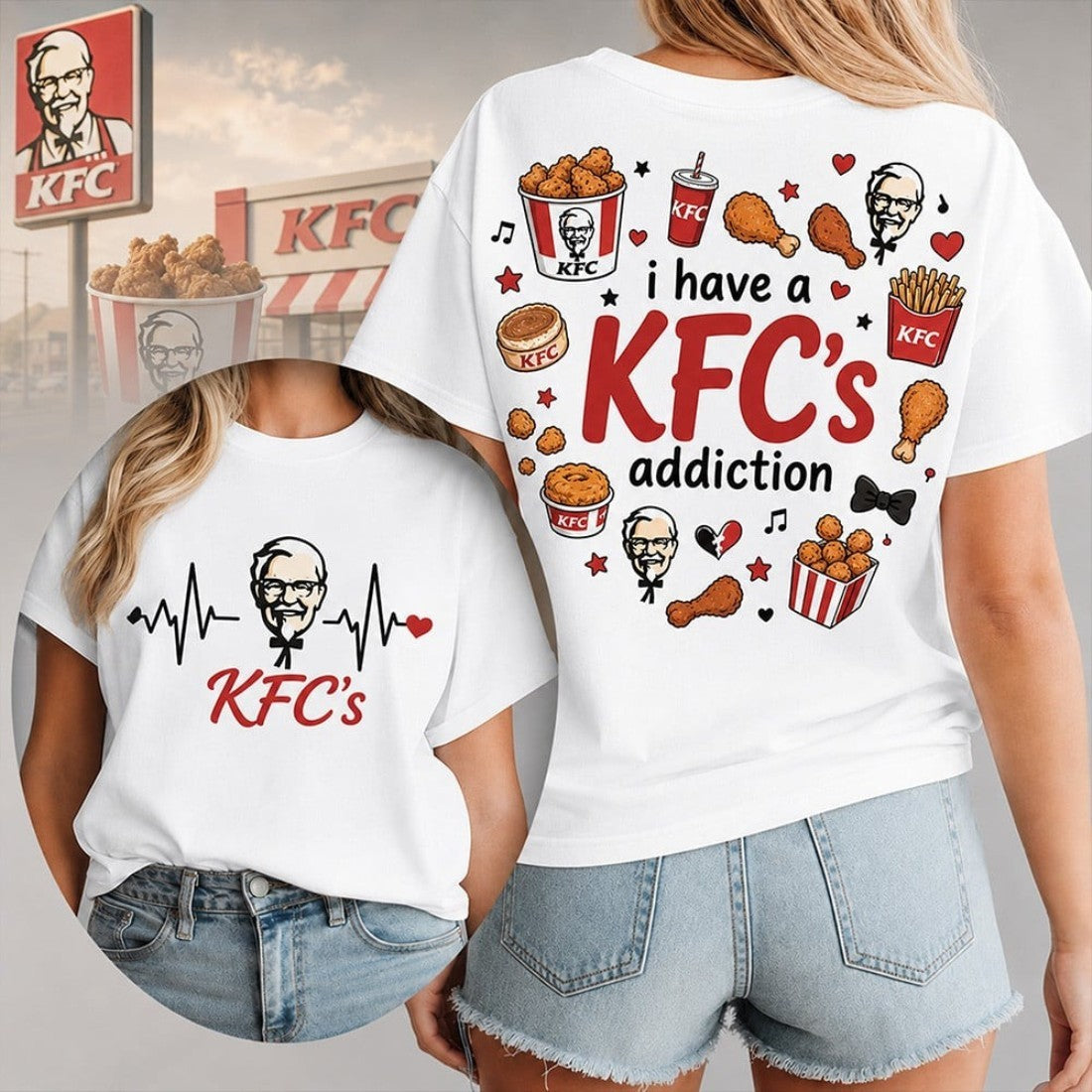 Heartbeat Lover I Have A KFC_s Addiction T-Shirt Unique Gift For Sister Birthday