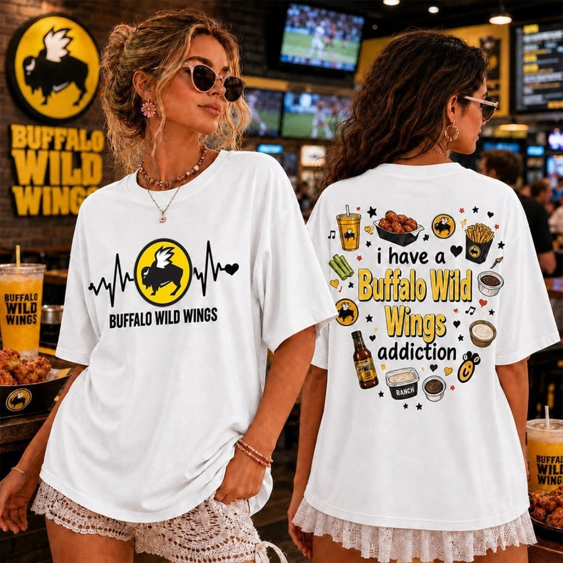 Heartbeat Love I Have A Buffalo Wild Wings Addiction T-Shirt Humorous Tee Shirts Her Gifts