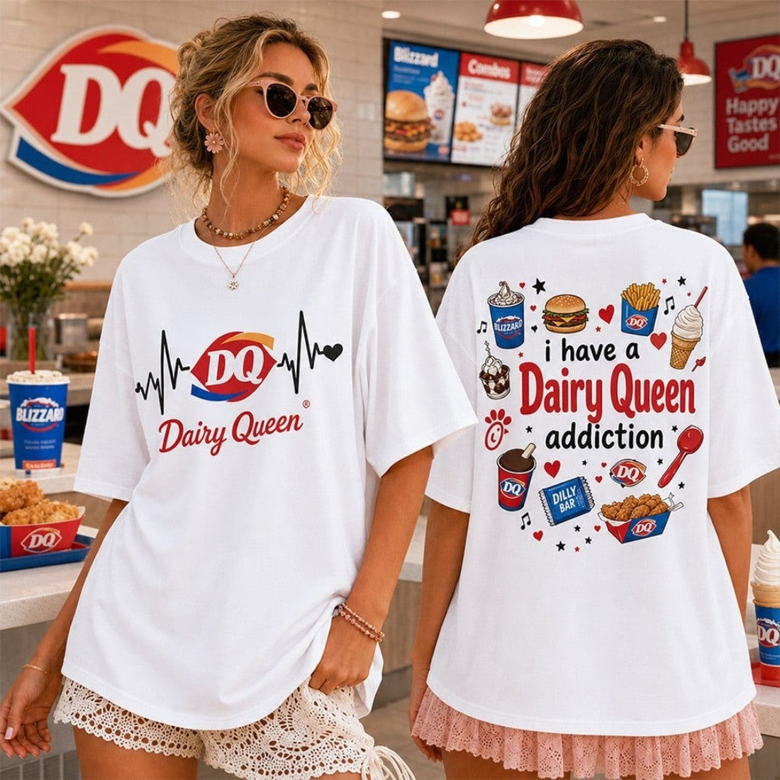 Heartbeat Love I Have A Dairy Queen Addiction T-Shirt Humor Tees Gifts For Sisters